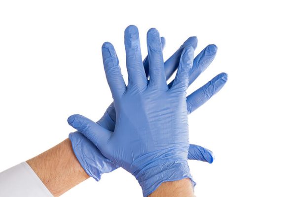 basic nitrile gloves blue on hands